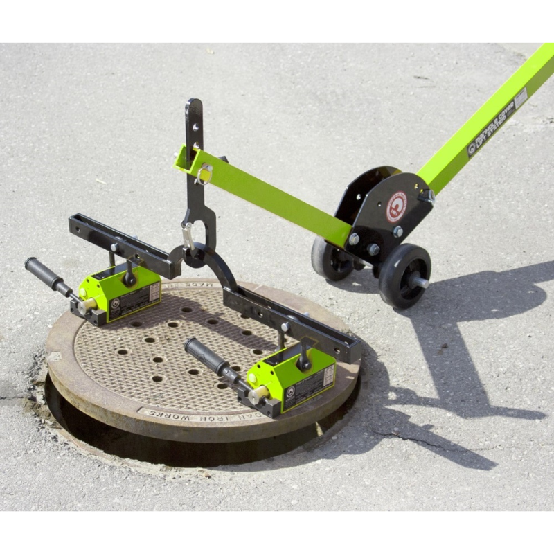 Mag-Mate MCL3000W06 with MCL660X2 Manhole Cover Lift Dolly System Side View