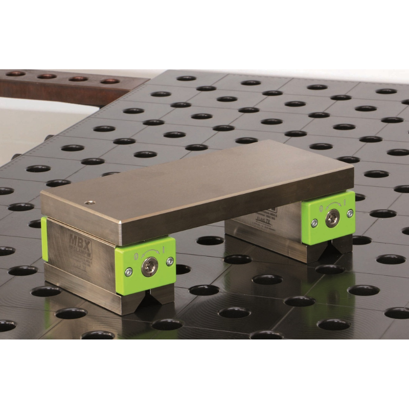 Mag-Mate Magnetic Clamping Blocks Holding Steel Piece